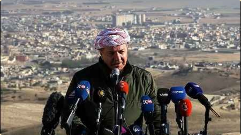 سەرۆک بارزانی لەکاتی راگەیاندنی سەرکەوتنی پێشمەرگە و ئازادکردنی شنگال